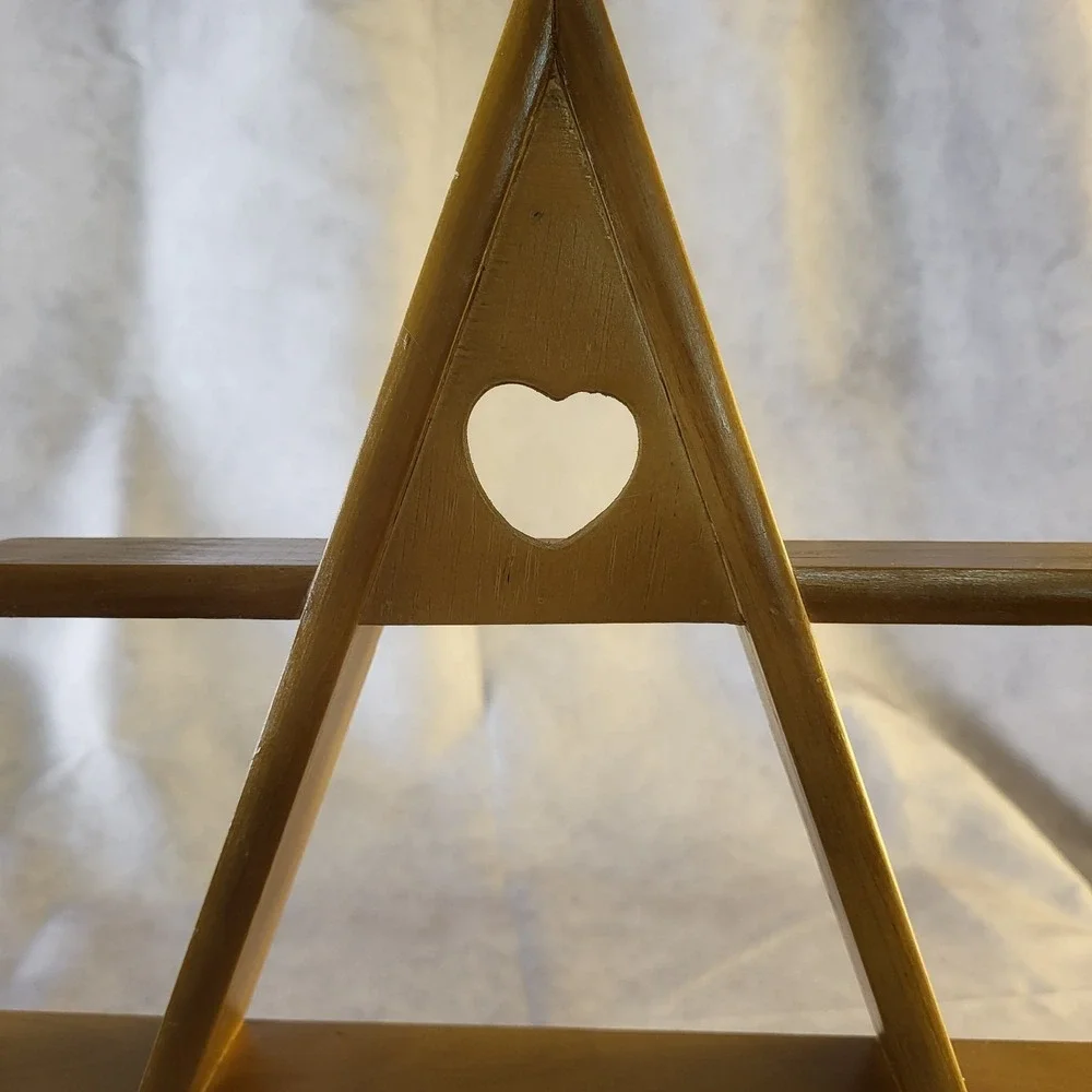 Vintage A-Frame Heart Wooden Tiered Display Hanging Shelf Stand Wood Cottagecore